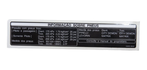 Etiqueta Precaução De Pneu Cg Fan 125 2001 A 2012 Honda