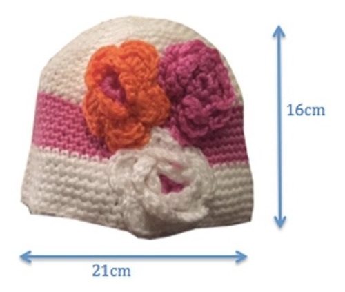 Imagen 1 de 1 de Gorro De Lana Tejido A Crochet Para Bebé Con Flores