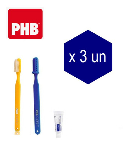 Cepillo Phb Súper 7 + Mini Pasta 15ml Pack X3 Unidades