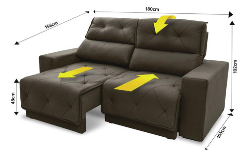 Sofá belga retráctil/reclinable de 1,80 m Velut Tobacco con muelles de color marrón claro
