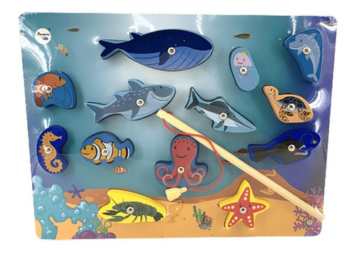 Imagen 2 de 4 de Juego De Pesca Didactico De Madera Imantado Con Encastre 3d