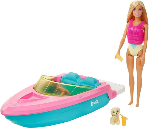 Brinquedo Lancha Barbie Barco Com Boneca 35cm Grg30 Mattel