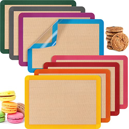 8 Pieces Silicone Baking Mat Set Non Stick Half Sheet S...