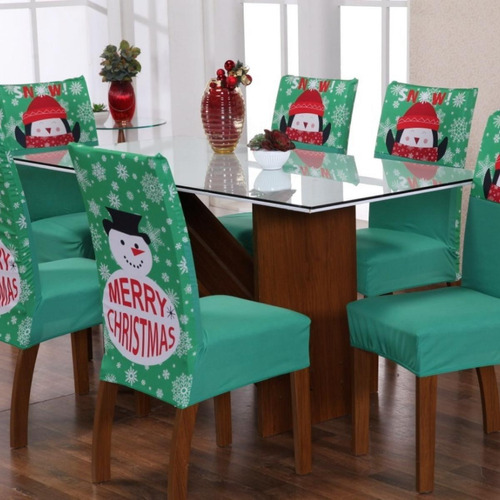 Kit Com 4 Capas P Cadeira De Jantar Estampada - Natal Verde