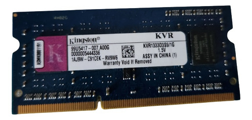 Memoria Ram Notebook 1gb Ddr3 Orig Kingston (kvr1333d3s9/1) (Usado)