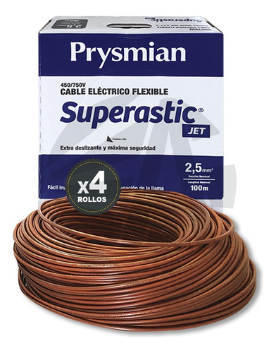 Cable Unipolar Prysmian 2.5mm Pack X4 Rollos Marron X100mts