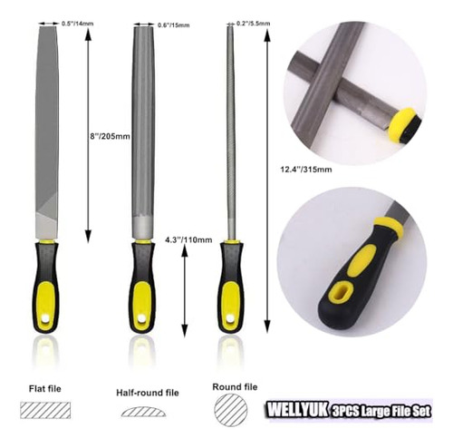 Juego De Limas Metálicas De 3 Piezas, Kit De 8 Pulgadas Con