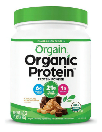 Orgain Organic Protein Proteína En Polvo Vegana 20servs Sabor Mantequilla De Mani Chocolate