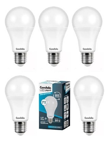 Kit 5 Lampara Led 7w Luz Fria Clásica Alta Potencia