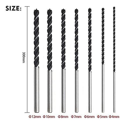 .. Juego De 7 Brocas Extralargas For Madera, 12 Pulgadas Y