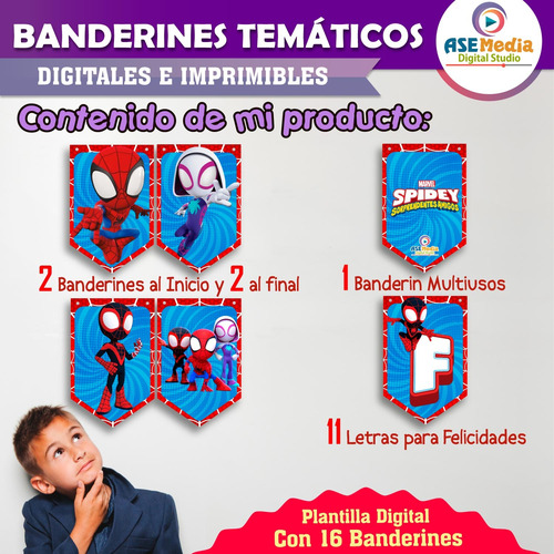 Banderín Spiderman Letrero Banner Cumpleaños Imprimible Pdf