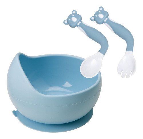Conjunto Bowl Com Ventosa Talheres Flexíveis Coala Azul Buba