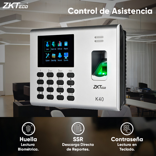 Control Acceso Zkteco K40 1000 Huellas Hoja De Cálculo Plateado