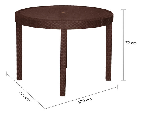 Mesa Redonda Desarmable Plástica Con Textura Ratán Chocolate