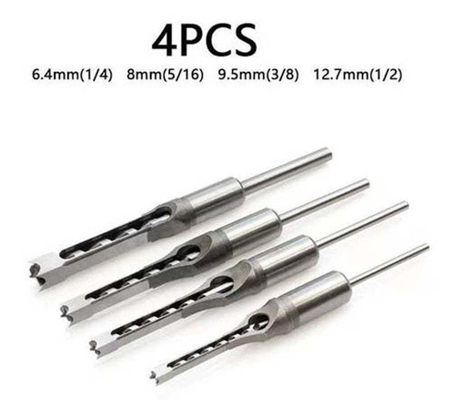Imagen 6 de 7 de Kit De 4 Brocas Perforación Cuadrada Para Taladro De Banco