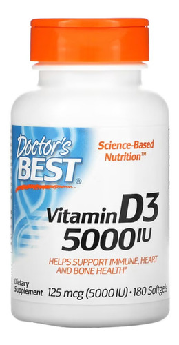 Vitamina D3 5000ui 125 Mcg 180 Cap. Doctor's Best Imunidade