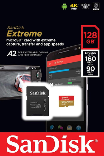 Imagem 1 de 6 de Cartão Memória Sandisk 128gb Extreme Micro Sd Xc 160 Mb/s 