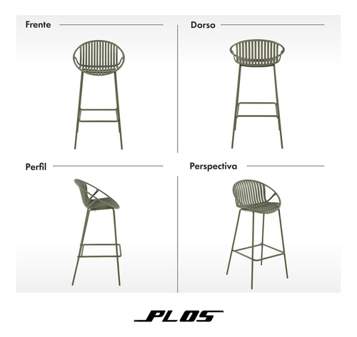 Silla Piso Bar Taburete Terraza Pack X2 Palermo Verde Musgo acabado Mate con Respaldo y Apoyabrazos Altura 75cm
