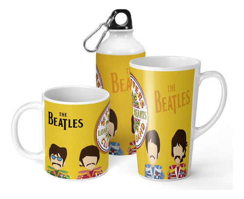 Set De Taza + Botella + Taza Conica The Beatles De Regalo