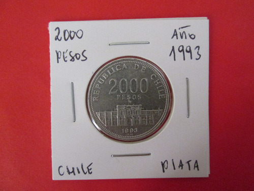 Moneda Chile 2.000 Pesos De Plata Año 1993 Muy Escasa