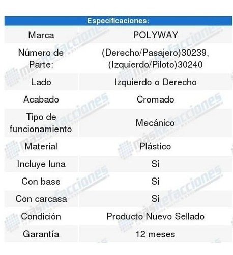 Espejo Manual Plástico Plástico Cromado C/base Hiace 06-13