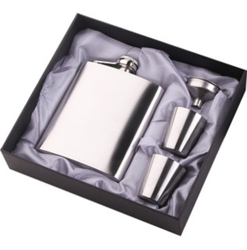Imagen 2 de 4 de Petaca De Acero E Caja + Vasos + Embudo Whisky Dia Del Padre