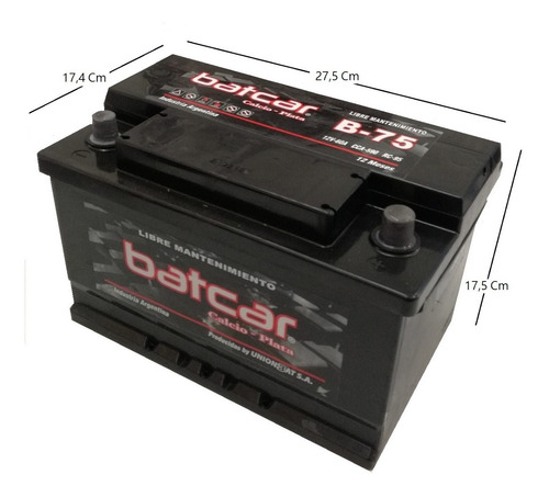 Imagen 2 de 9 de Bateria Batcar 12x75 B75 Larga Blindada Libre Mantenimiento