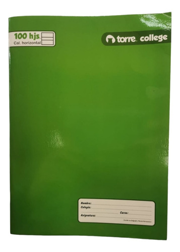 Cuaderno College Caligrafia Horizontal 100 Hojas Torre Color Diferentes Colores