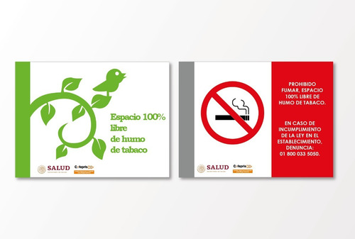 Señalamiento 2 Letreros Riesgos De Salud No Fumar Cofepris G