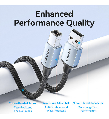 Cabo Reforcado Usb 2.0 Para Usb B Impressora 8m Vention