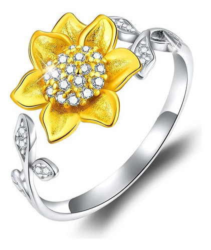 Anillo De Girasol Ajustable De Plata S925 Wo