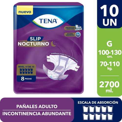 Pañal Adulto Incontinencia Tena Slip Nocturno Talla G 8u Talle Grande