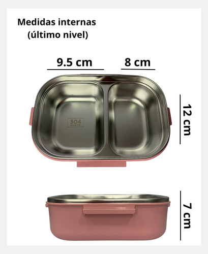 Lunchera Termica Contenedor Hermetico 3 Niveles C/ Cubiertos Rosa Rosa Viejo