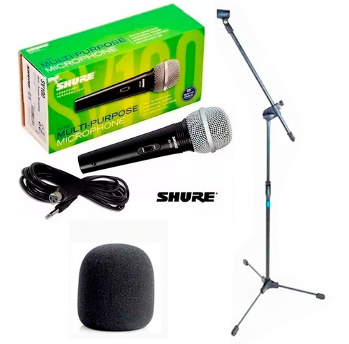 Kit Suporte Microfone Ask + Microfone Shure Sv100 + Espuma