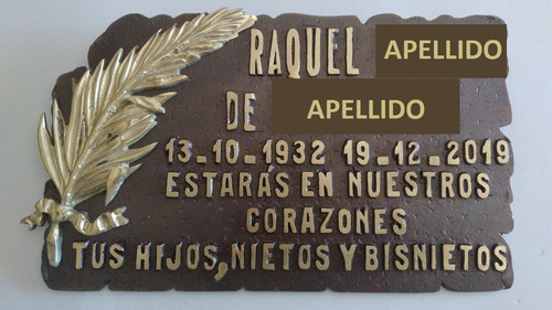 Placa Bronce N° 16 Palmita, 25 X 15 Cm Con Letras En Relieve