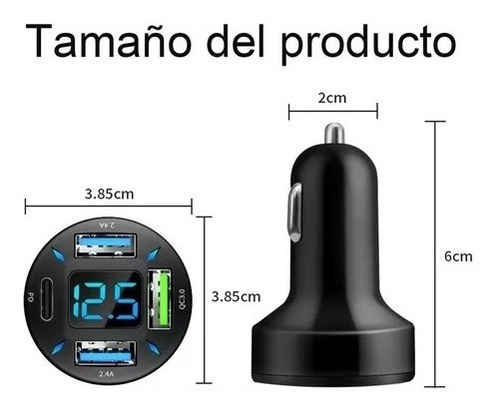 Cargador Para Auto 62w Tipo C Carga Rapida Pd|qc 3.0|4usb