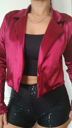 Saco Camisa Corto Mujer De Raso Verde Fucsia Rojo Bordó