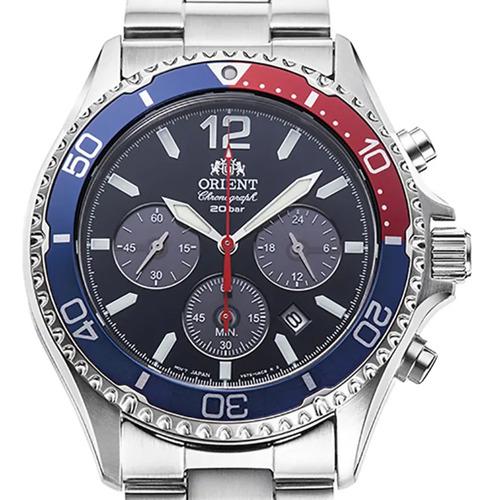 Reloj Cronografo Orient Mako Solar Ra-tx0201l10b Chiarezza Plateado Azul Y Rojo Azul Oscuro