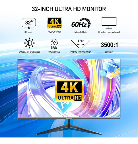 Monitor Crua Cr320c Para Juegos Uhd 4k Vesa Hdmi2.0 127v Color Negro