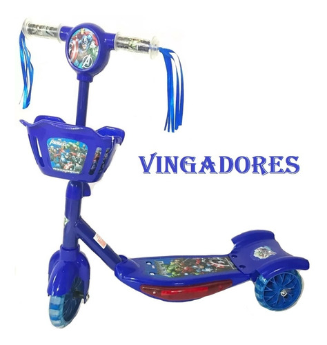 Patinete Infantil Meninos Cesta 3 Rodas Com Luz Radical