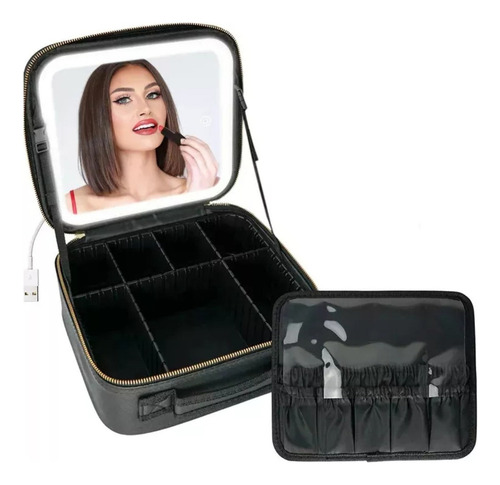 Bolsa De Cosméticos Portátil Para Viagem Com Luz E Espelho