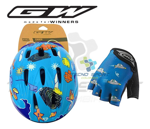 Casco Niño + Guante Gel Bicicleta Patines Skate Monopatin