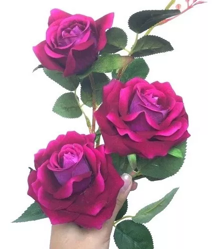 Haste Rosa Aveludada Pink 3 Flores Artificial 88cm