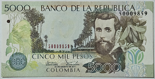 Billete 5000 Pesos 24/ago/2011 Colombia Unc