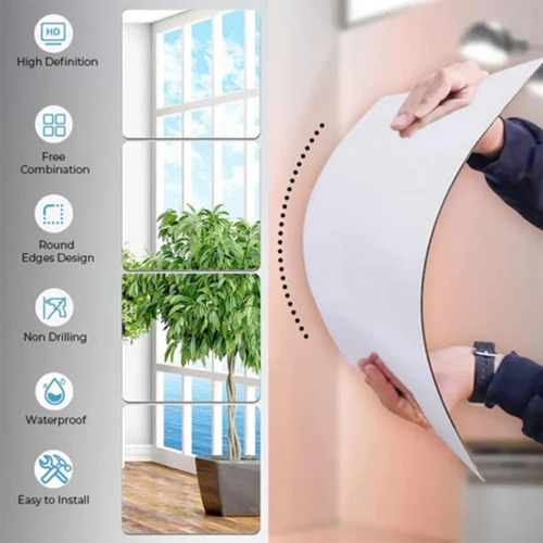 - Adhesivo De Pared Con Espejo Acrílico Autoadhesivo For Una