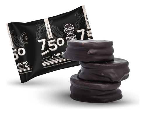 Alfajor 7cincuenta 750 Negro C/ Dulce De Leche 6 Unidades