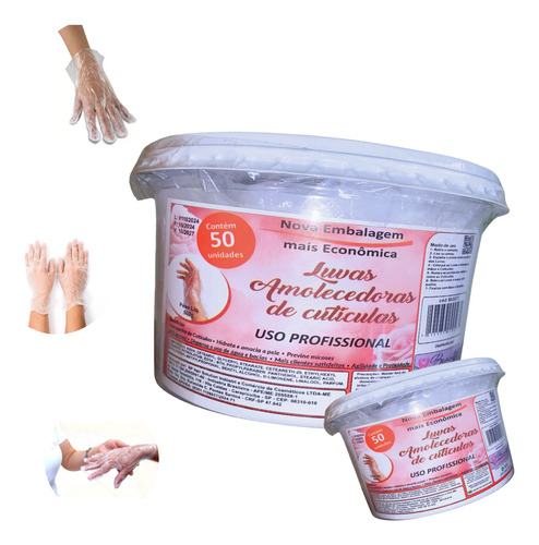 Pote 50 Luvas Com Creme Emoliente Amolecedora Cutículas Pele