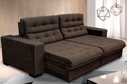 Sofá Retrátil e Reclinável 2,50m Molas Ensacadas Pillow Top Suede New Califórnia Café