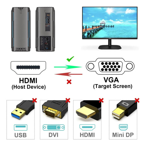 Cable Hdmi A Vga Adaptador Macho Convertidor 4k 1.5 M
