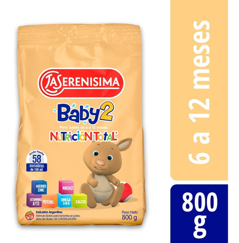 Imagen 2 de 3 de Leche Bebe La Serenisima Baby 2 X800gr 8 Pouch Nutricia Bago